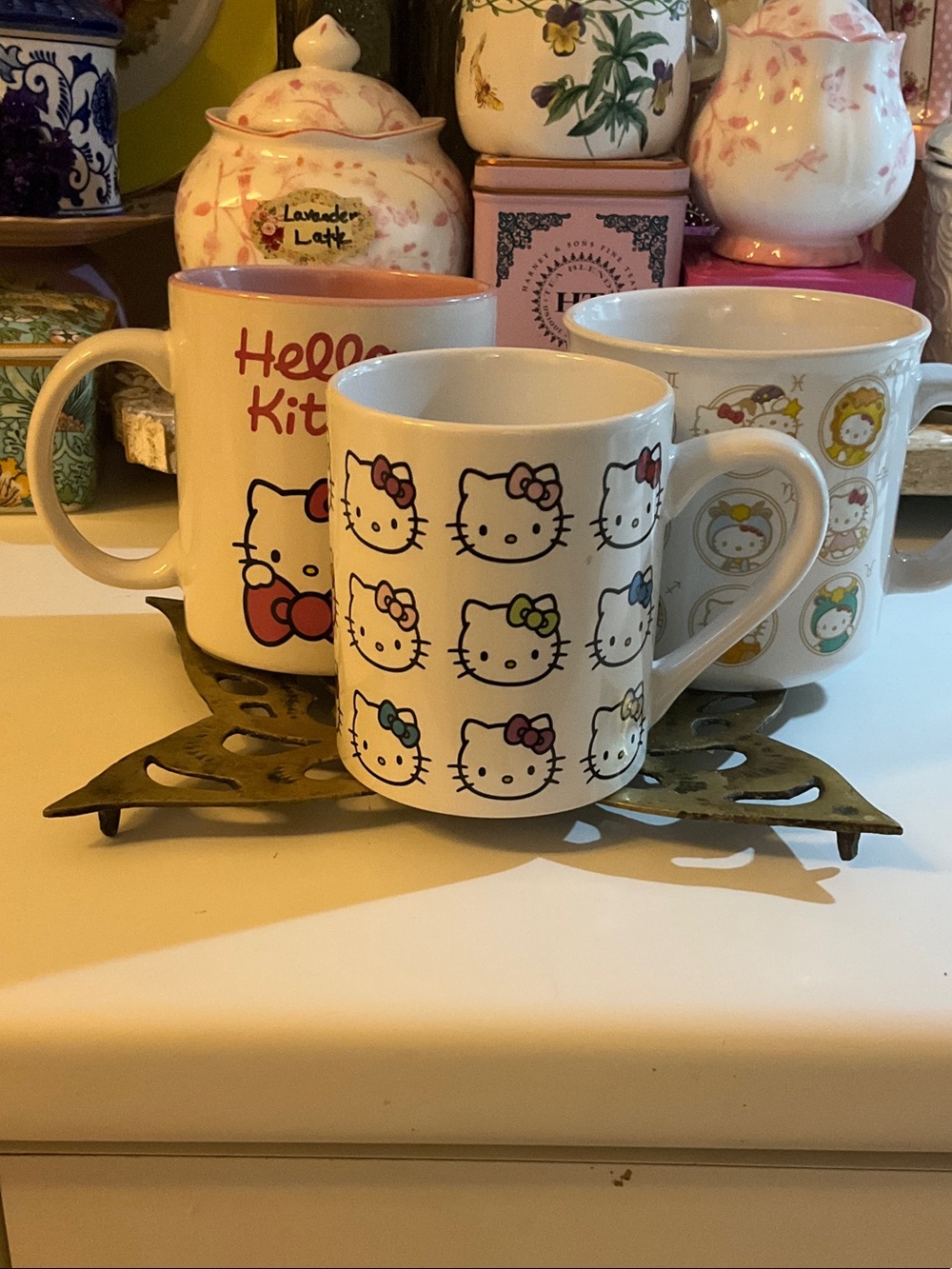 Hello Kitty White Ceramic Mug Set with Multi-Color Bows